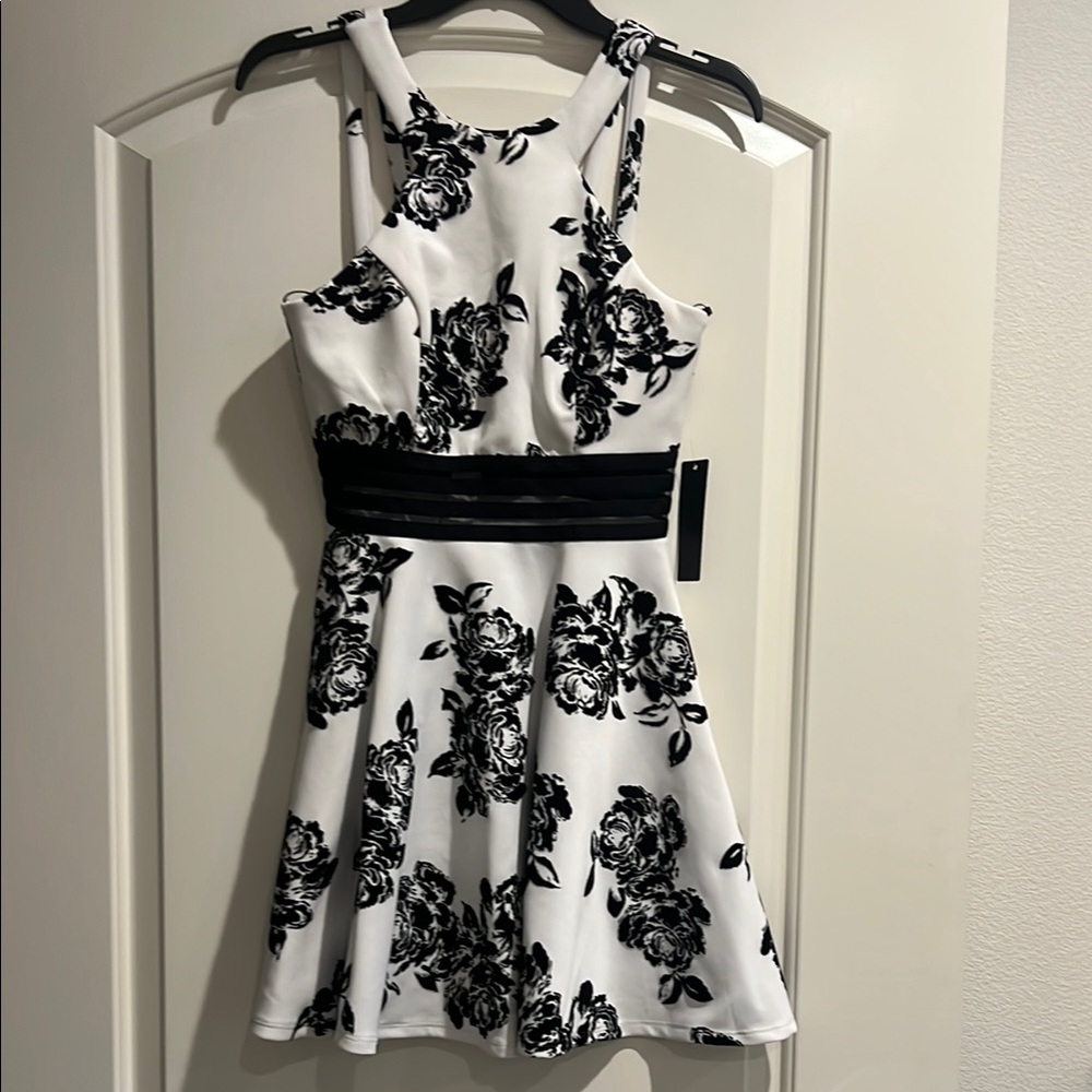 Jodi Kristopher Black and White Halter Mini Dress
